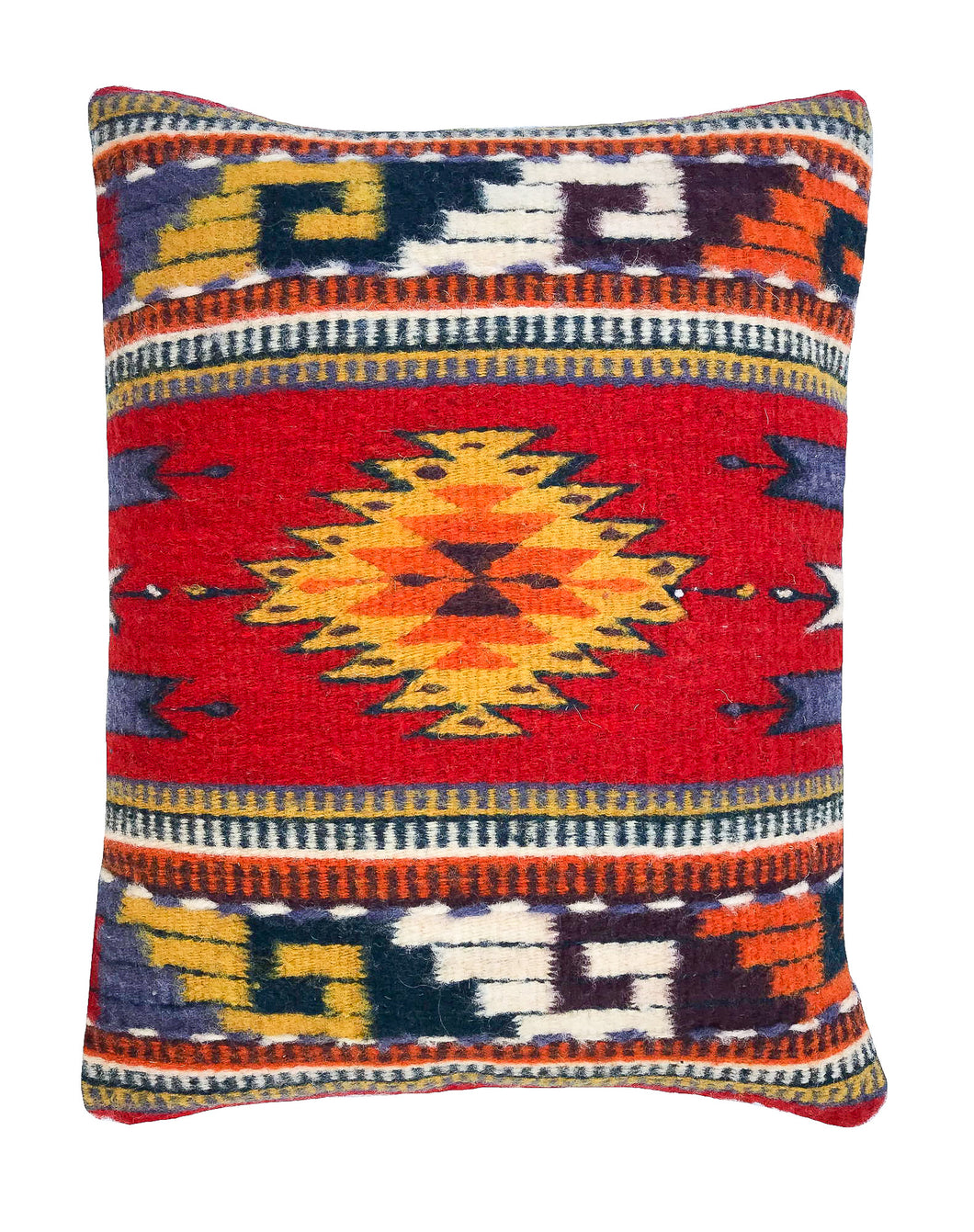 Handwoven Zapotec Indian Pillow - Ruby Bejeweled Wool Oaxacan Textile