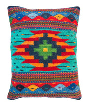 Load image into Gallery viewer, Handwoven Zapotec Indian Pillow - Turquoise Bejeweled Wool Oaxacan Textile