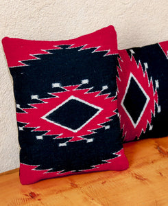 Handwoven Zapotec Indian Pillow - Diamond Medallion Wool Oaxacan Textile