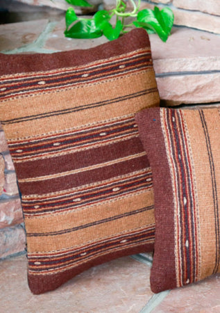 Handwoven Zapotec Indian Pillow - Earth Olas Wool Oaxacan Textile