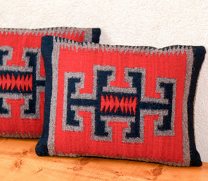 Handwoven Zapotec Indian Pillow - Kaibito Red Wool Oaxacan Textile
