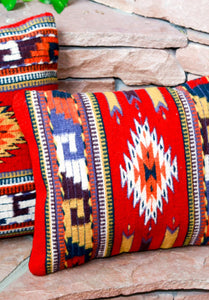 Handwoven Zapotec Indian Pillow - Ruby Bejeweled Wool Oaxacan Textile