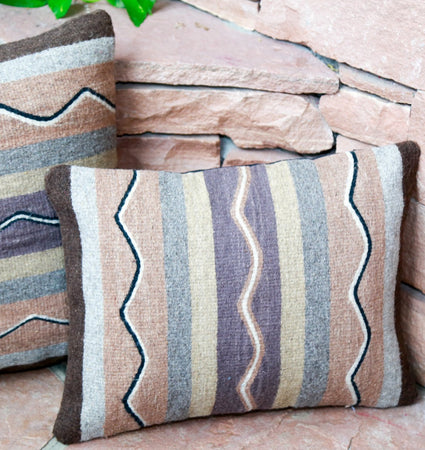 Handwoven Zapotec Indian Pillow - Tranquil Waves Natural Wool Oaxacan Textile