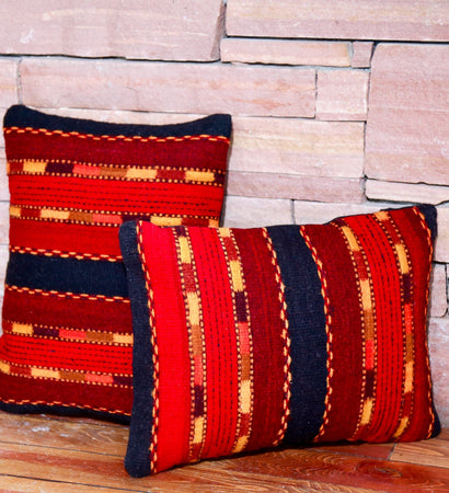 Handwoven Zapotec Indian Pillow - Triquis Rojo Wool Oaxacan Textile