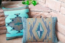 Load image into Gallery viewer, handwoven Zapotec Indian Pillow - Aqua Vallarta Wool Oaxacan Textile