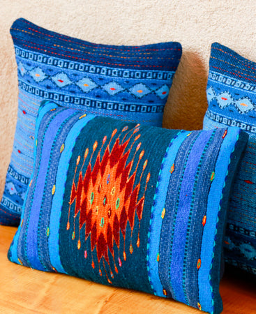 Handwoven Zapotec Indian Pillow - Sol de la Zapoteca Wool Oaxacan Textile