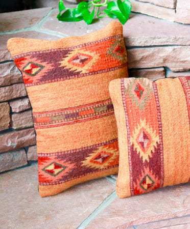 Handwoven Zapotec Indian Pillow - Autumn Medallion Wool Oaxacan Textile